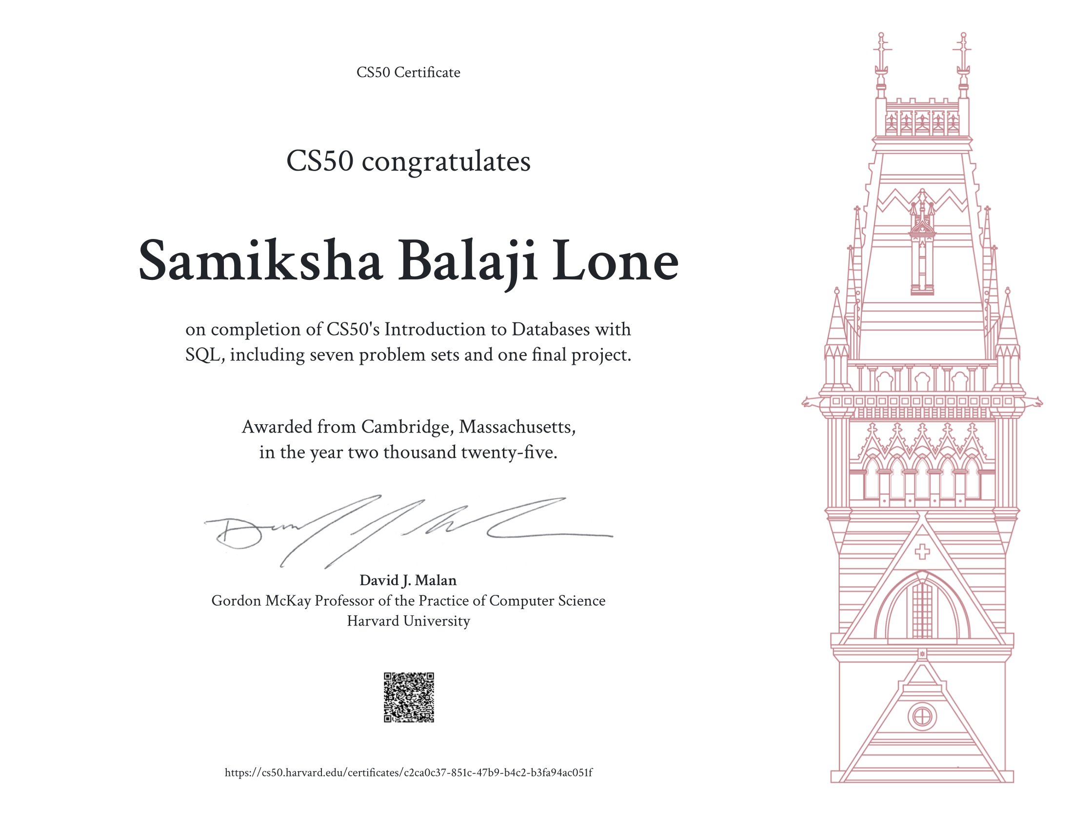 CS50 SQL Certificate